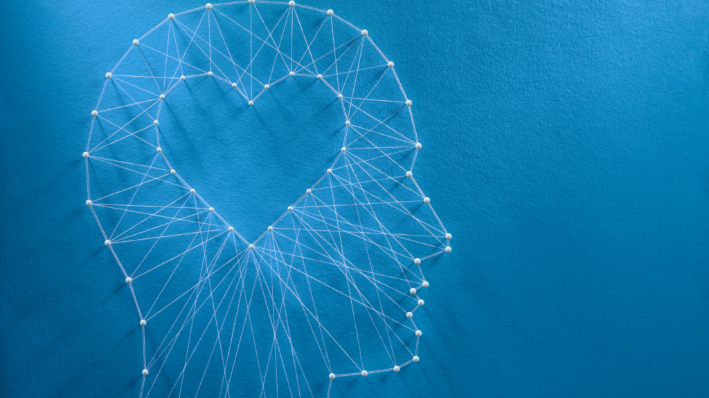 String art illustration of a human head with a heart shape, symbolizing the connection between mind and emotion