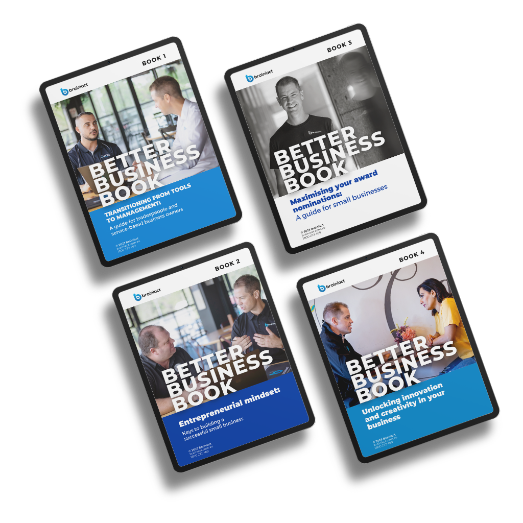 Four ipads each displaying a different better business book title page