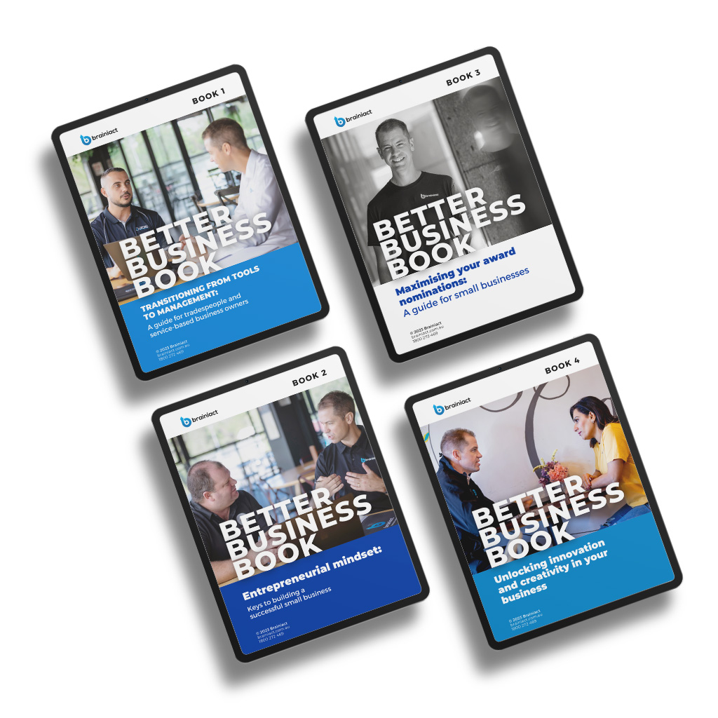 four ipads each displaying a different better business book title page